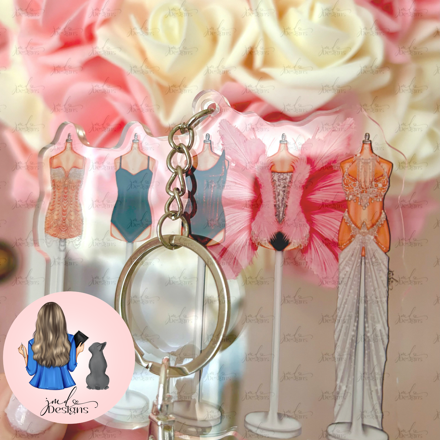 The Showgirl Lineup Dress Outfit Acrylic Keyring Silver Chain Clip bag Charm
