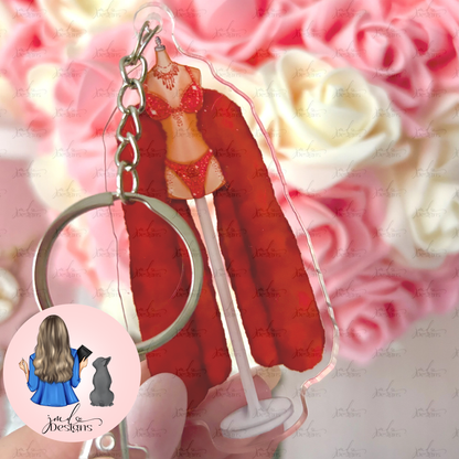 Orange Showgirl Dress Outfit Acrylic Keyring Silver Chain Clip bag Charm