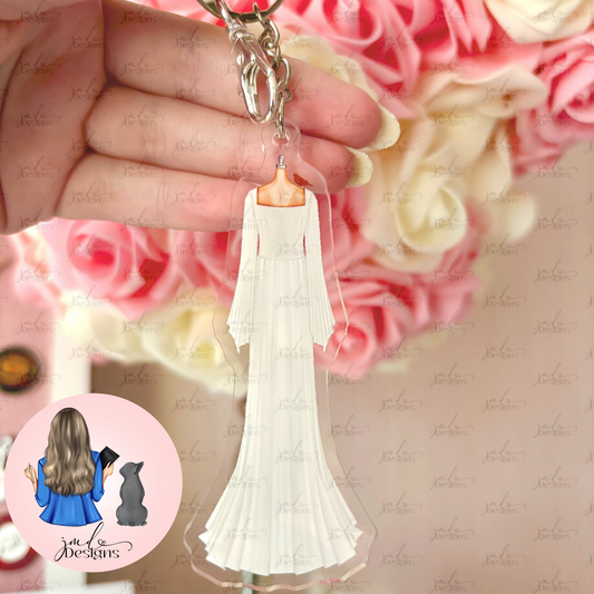 Ophelia White Dress Outfit Acrylic Keyring Silver Chain Clip bag Charm