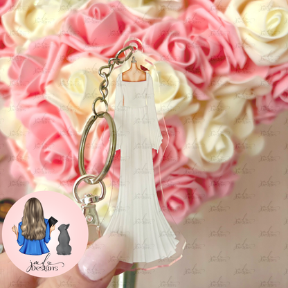 Ophelia White Dress Outfit Acrylic Keyring Silver Chain Clip bag Charm