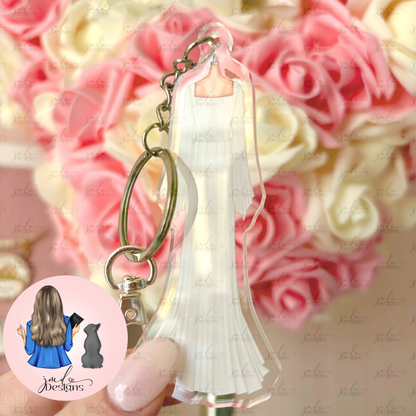 Ophelia White Dress Outfit Acrylic Keyring Silver Chain Clip bag Charm
