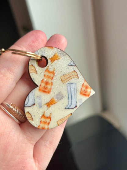 SALE Country Glam Glitter Pattern Heart Shaped Outfit MDF Keyring Clip bag Charm Keyring