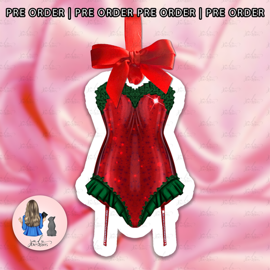 PRE ORDER Short and Festive Bodysuit Christmas Outfit Acrylic Bow Bauble