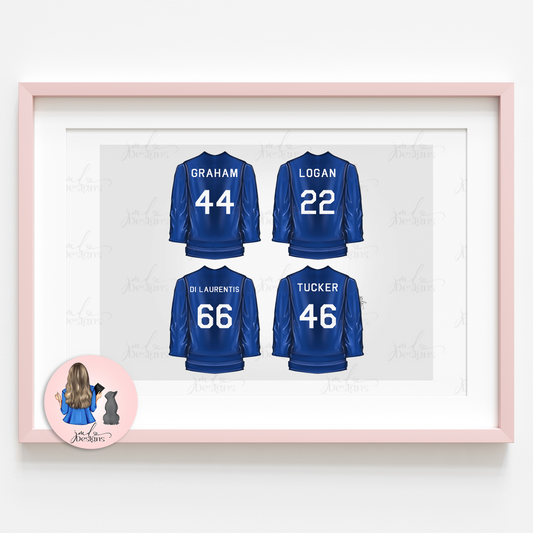 Bookish Hockey Blue Jersey Lineup Art Print Fashion Lover Decorative Art High Fashion Art Print