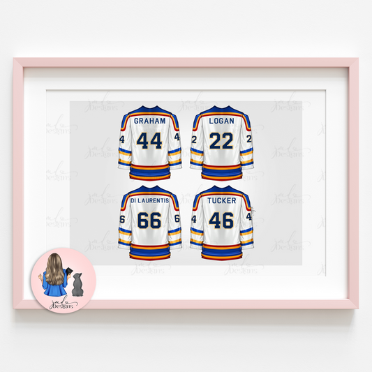Bookish Hockey White Jersey Lineup Art Print Fashion Lover Decorative Art High Fashion Art Print