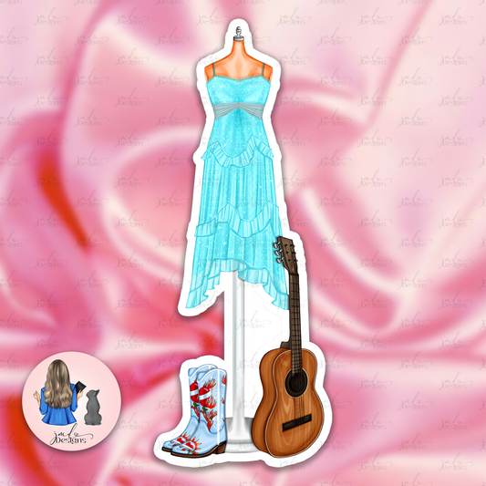 Teal Country Dress & Guitar Matte Vinyl Sticker