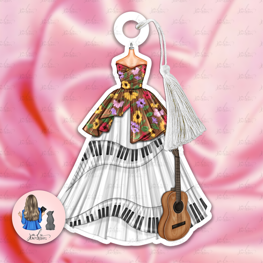 Surprises In Bloom Floral Piano Gown Shape Bookmark With Tassel