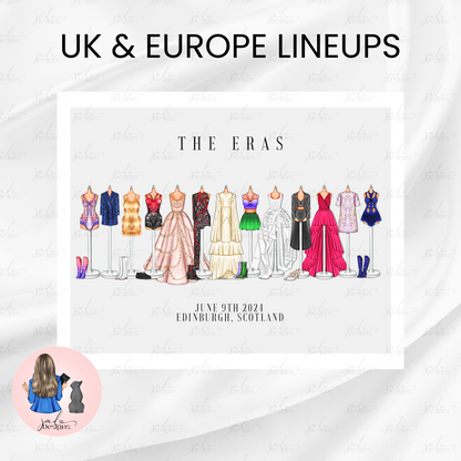 EUROPE/UK Premade Lineup Eras Of Fashion Inspired Outfits Art Print