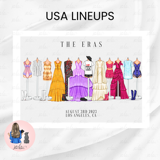 USA Premade Lineup Eras Of Fashion Inspired Outfits Art Print