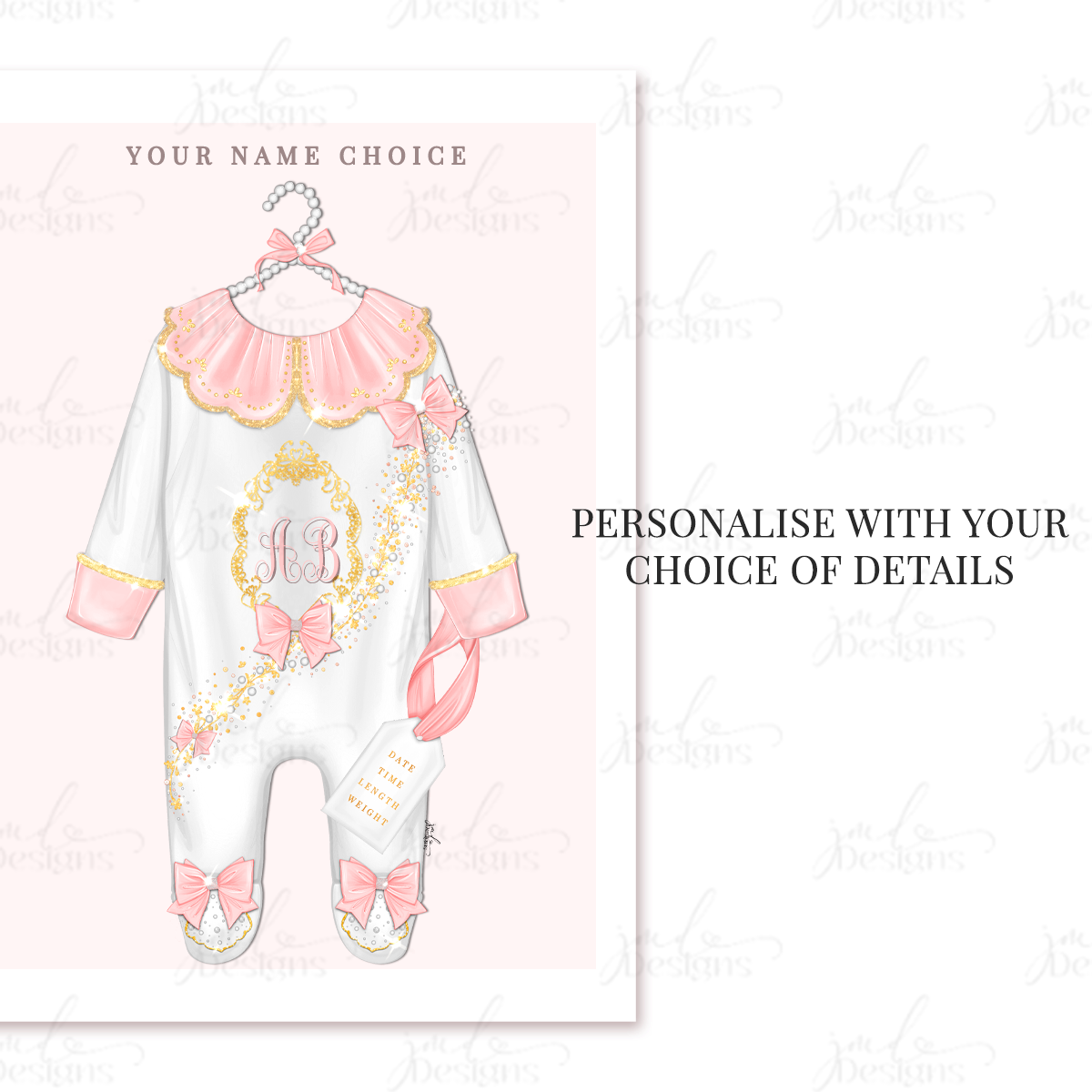 Luxury Personalised Pink Baby Grow Birth Stats Fashion Art Print | Baby Gift | Baby Shower Gift | Baby Keepsake