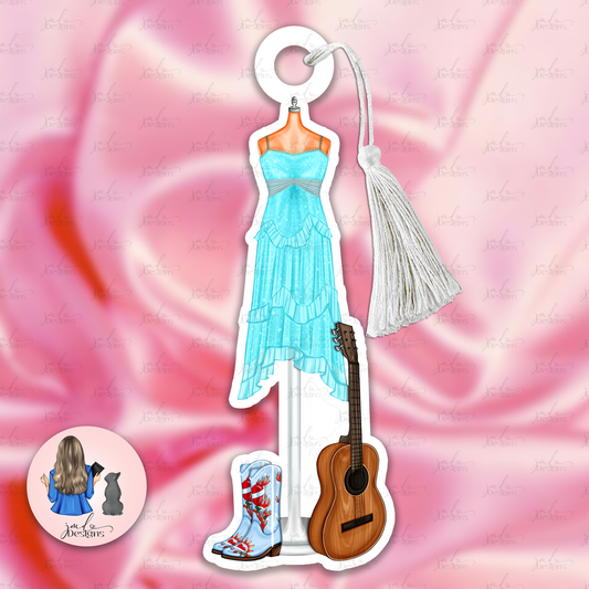 Teal Country Dress & Guitar Shape Bookmark With Tassel