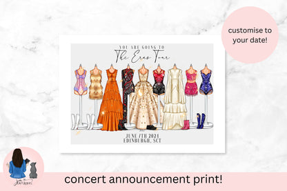 PERSONALISED The Eras Announcement Surprise Art Print | Fashion Illustration Print | A4 & 5x7 Print