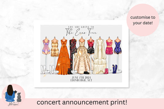 PERSONALISED The Eras Announcement Surprise Art Print | Fashion Illustration Print | A4 & 5x7 Print