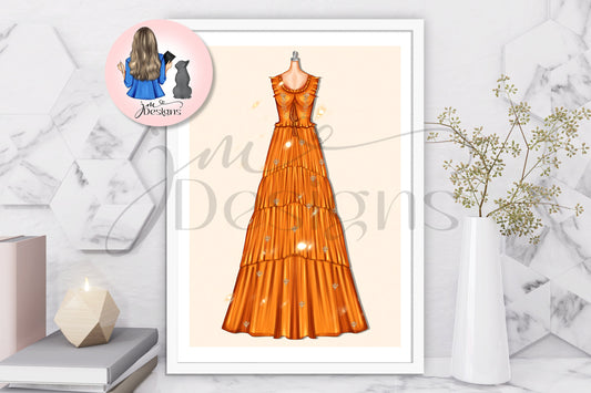 Orange Boho Inspired Outfit Illustration | Fashion Illustration Print | A4 & 5x7 Merch Print