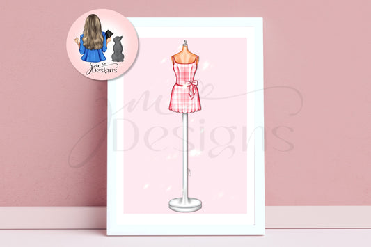 Life In Plastic Pink Gingham Swimsuit | Fashion Outfit Illustration Art Print | Fashion Illustration Print | A4 & 5x7"