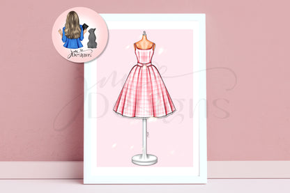 Life In Plastic Pink Gingham | Fashion Outfit Illustration Art Print | Fashion Illustration Print | A4 & 5x7"