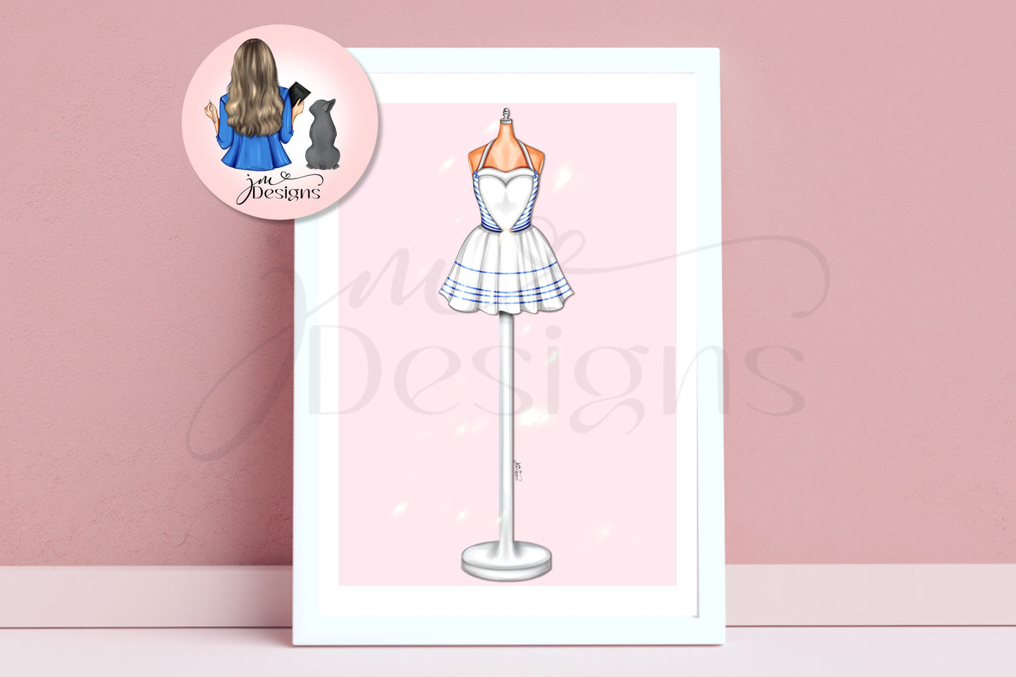 Life In Plastic Pink Blue And White Stripe | Fashion Outfit Illustration Art Print | Fashion Illustration Print | A4 & 5x7"