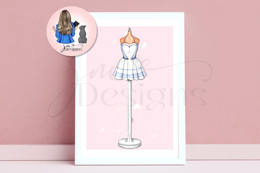Life In Plastic Pink Blue And White Stripe | Fashion Outfit Illustration Art Print | Fashion Illustration Print | A4 & 5x7"