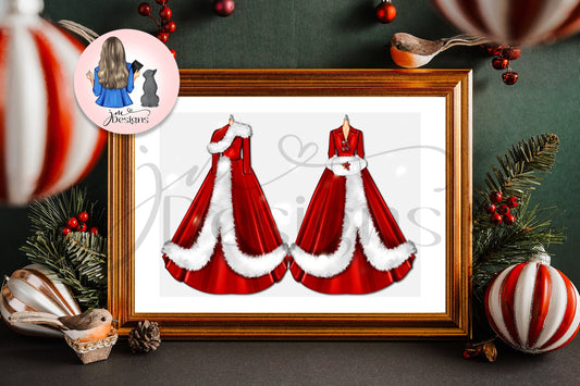 Red festive Sisters | Festive Trendy Christmas Art Print Home Decoration Christmas Decoration | A4 & 5x7 Print Fashion Art