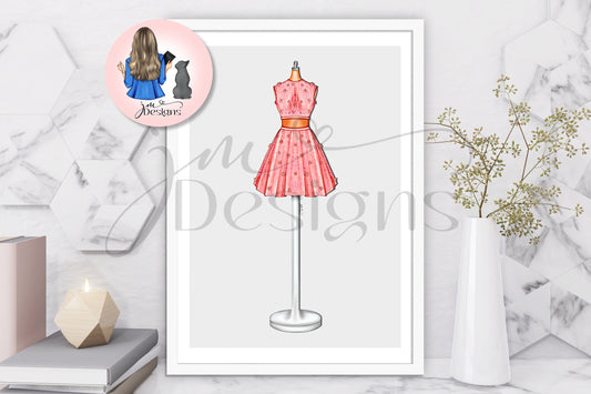 Pink Raindrops Outfit Illustration | Fashion Illustration Print | A4 & 5x7 Merch Print