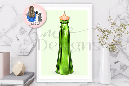 Green Shimmer Outfit Illustration | Fashion Illustration Print | A4 & 5x7 Merch Print