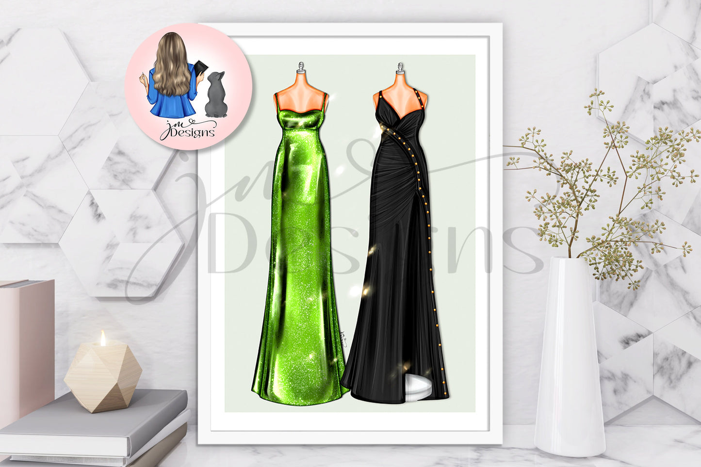 Green And Black Outfit Illustration | Fashion Illustration Print | A4 & 5x7 Merch Print