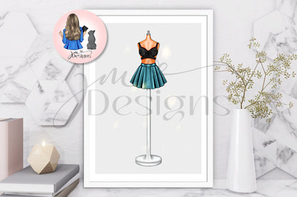 Metallic Skater Outfit Illustration | Fashion Illustration Print | A4 & 5x7 Merch Print