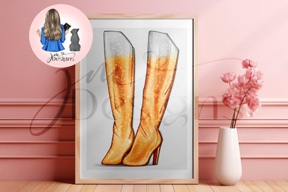 Glitzy Glam Boots Outfit Illustration | Fashion Illustration Print | A4 & 5x7 Print