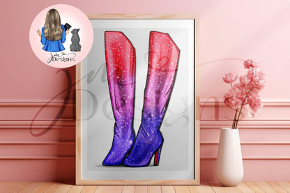 Glitzy Glam Boots Outfit Illustration | Fashion Illustration Print | A4 & 5x7 Print
