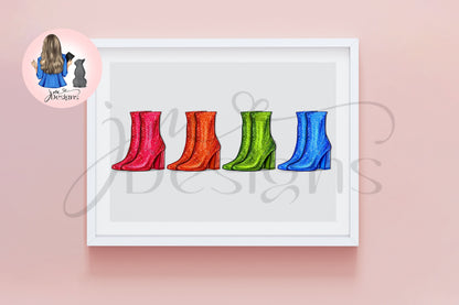Glitzy 89 Boots Outfit Illustration | Fashion Illustration Print | A4 & 5x7 Print