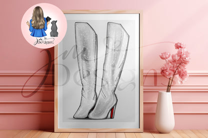 Glitzy Glam Boots Outfit Illustration | Fashion Illustration Print | A4 & 5x7 Print