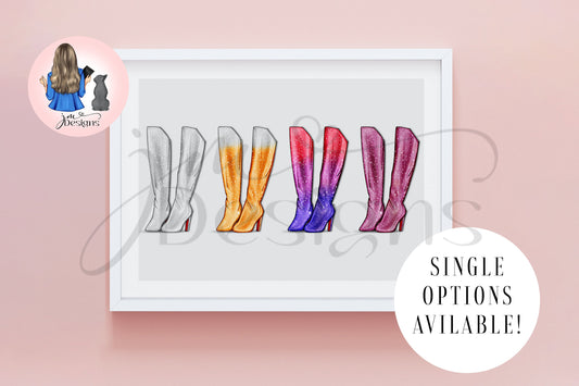 Glitzy Glam Boots Outfit Illustration | Fashion Illustration Print | A4 & 5x7 Print