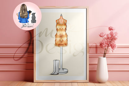 Shimmy Cowgirl Chic Inspired Outfit Illustration | Fashion Illustration Print | A4 & 5x7 Print