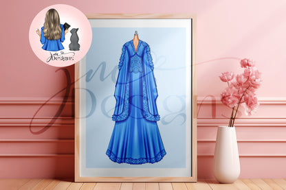 Folklorian Princess Blue Inspired Green Outfit Illustration | Fashion Illustration Print | A4 & 5x7 Print