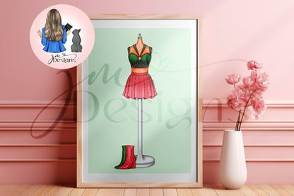 Ombre Two Piece Green And Red Illustration | Fashion Illustration Print | A4 & 5x7