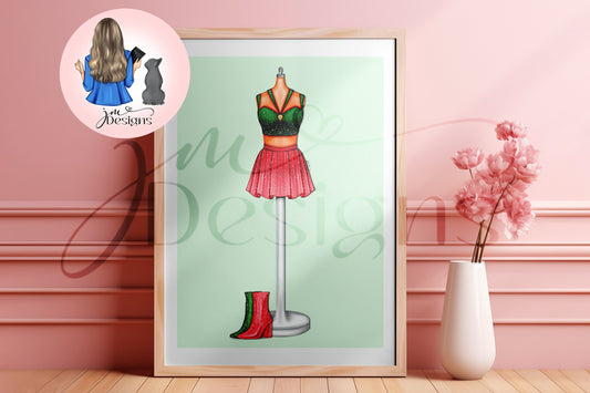 Ombre Two Piece Green And Red Illustration | Fashion Illustration Print | A4 & 5x7
