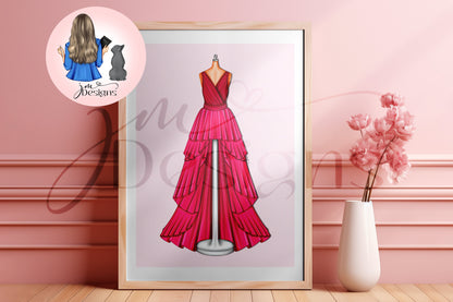 Pink Flourish Outfit Illustration | Fashion Illustration Print | A4 & 5x7 Merch Print