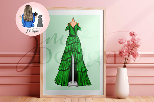 Green Acoustic Outfit Illustration | Fashion Illustration Print | A4 & 5x7 Print