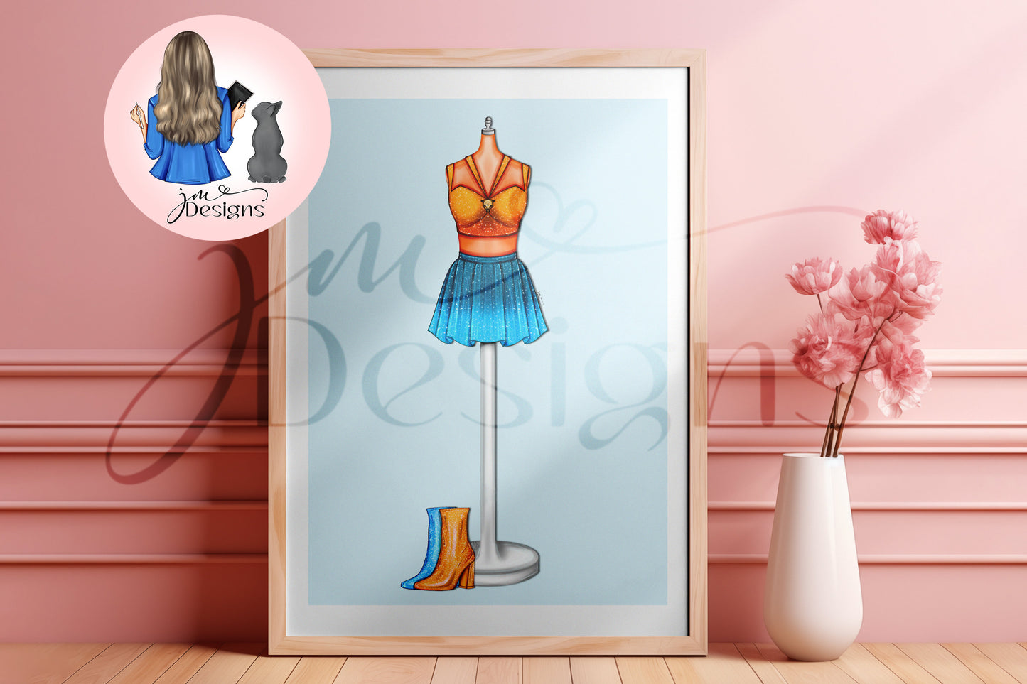 Ombre Two Piece Orange And Blue Illustration | Fashion Illustration Print | A4 & 5x7