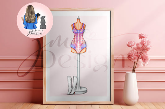 Pink Shimmer Bodysuit Inspired Outfit Illustration | Fashion Illustration Print | A4 & 5x7 Merch Print