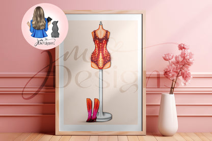 Orange Sunset Inspired Outfit Illustration | Fashion Art Print | A4 & 5X7 Print