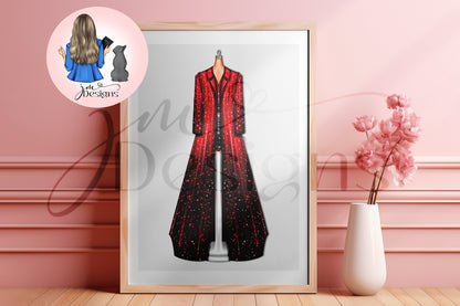 Red Coat Outfit Illustration | Fashion Illustration Print | A4 & 5x7 Illustration Print