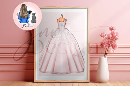 Enchanting White Ball Gown Outfit Illustration | Fashion Illustration Print | A4 & 5x7 Print