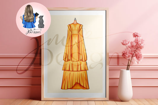 Folklorian Princess Yellow Inspired Outfit Illustration | Fashion Illustration Print | A4 & 5x7 Print