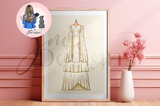 Folklorian Princess White Inspired Green Outfit Illustration | Fashion Illustration Print | A4 & 5x7 Print