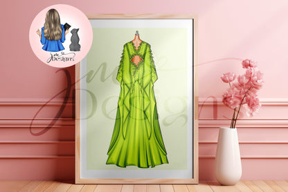 Folklorian Princess Green Inspired Green Outfit Illustration | Fashion Illustration Print | A4 & 5x7 Merch Print | The Eras