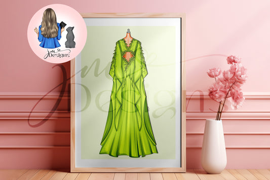 Folklorian Princess Green Inspired Green Outfit Illustration | Fashion Illustration Print | A4 & 5x7 Merch Print | The Eras