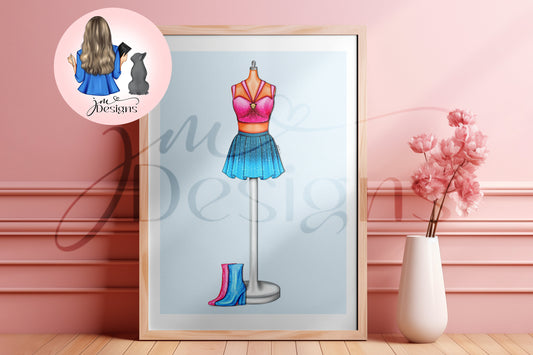 Ombre Two Piece Pink And Blue Illustration | Fashion Illustration Print | A4 & 5x7