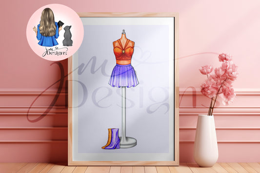 Ombre Two Piece Orange And Purple Illustration | Fashion Illustration Print | A4 & 5x7