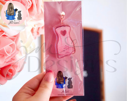 Pink Heart Dress Outfit Acrylic Keyring Rose Gold Chain Clip | Fashion Illustration Keyring Bag Charm